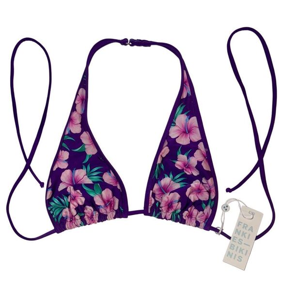 Frankies Bikinis Harlow Shine Halter Top & Tia Satin Bottom Purple Hibiscus LRG - Picture 5 of 14